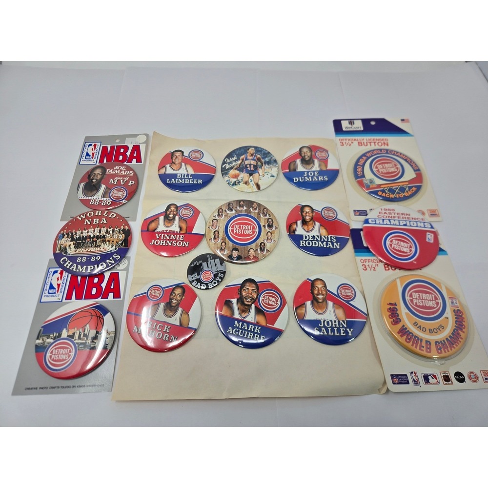 Vintage Detroit Pistons Bad Boys Pinback Button Lot 1989 1990 NBA Champions 16pc